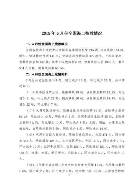 2015年6月份全国海上搜救情况 Pdf