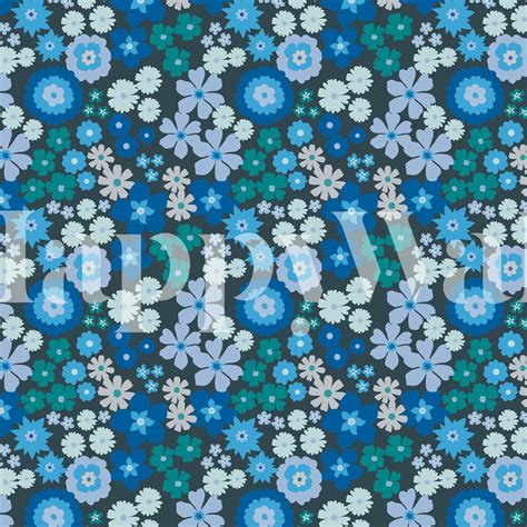 Deep Blue Flowers wallpaper - Free shipping | Happywall