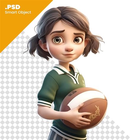 Premium Psd D Rendering Of A Cute Cartoon Girl With A Rugby Ball Psd