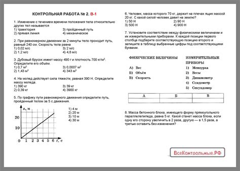 Физика 7 Перышкин. Контрольная № 2 с ответами (5 вариантов)