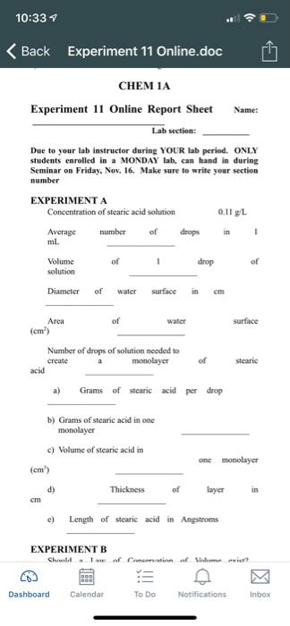 Back Experiment Online Doc Chem A Chegg