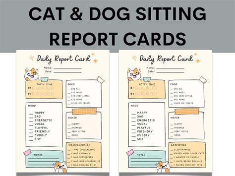 Pet Boardingsitting Report Card Template Editable Template Pet Report