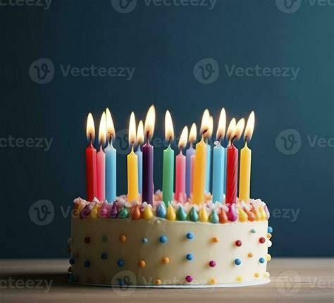 Celebration Birthday Cake With Twenty One Colorful Birthday Candles Generate Ai 24402157 Stock