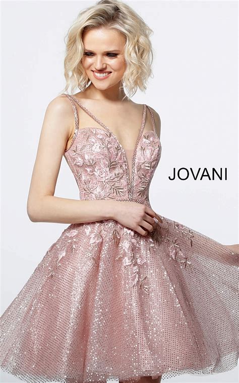 Jovani 3654 Blush Glitter Flared Backless Cocktail Dr Fit And Flare