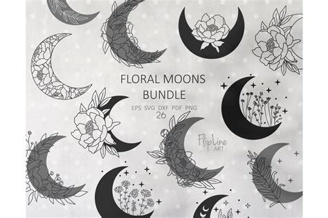 Floral Moon Svg Png Bundle Boho Moon Phase Celestial By Eka