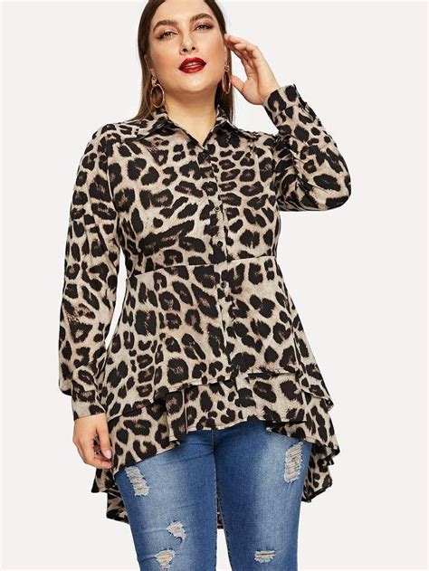 Shein Plus Leopard Print High Low Blouse Plus Size Blouses High Low