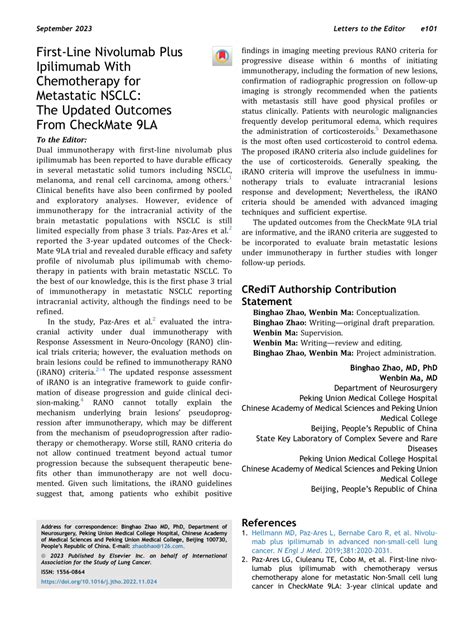 Pdf First Line Nivolumab Plus Ipilimumab With Chemotherapy For Metastatic Nsclc The Updated