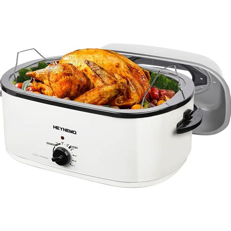 Cozyhom 24 Qt Electric Stainless Steel Turkey Roaster Oven Self Basting Lid Removable Insert