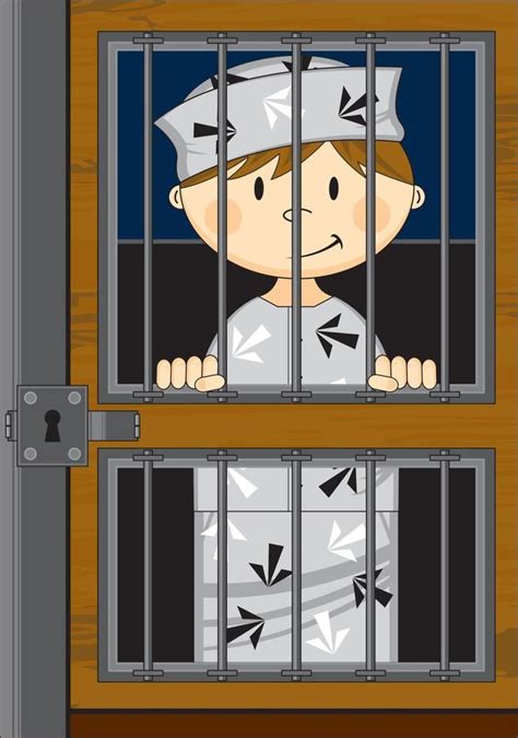 Cartoon Prisoner in Jail Cell - Classic Arrow Style Prison Uniform