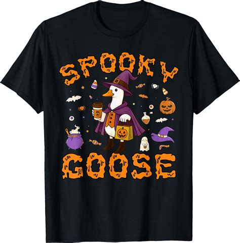 Hot Kiraa Tee With Spooky Goose Funny Coffee Halloween Witch Women S