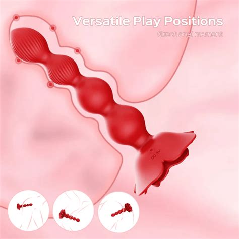 Remote Control Rose Rotating Anal Beads Butt Plug Vibrator Banana Cleaner