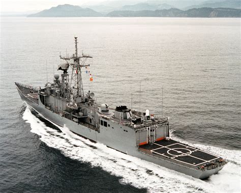 An Aerial Port Quarter View Of The Guided Missile Frigate Halyburton