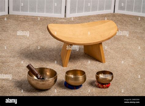 Tibetan Singing Bowls And Meditation Kneeling Bench To Sit In A