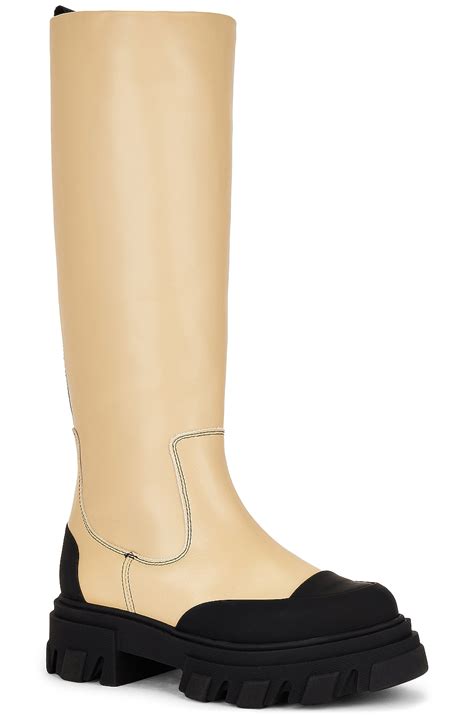 Ganni Cleated High Tubular Boot In Sand Fwrd