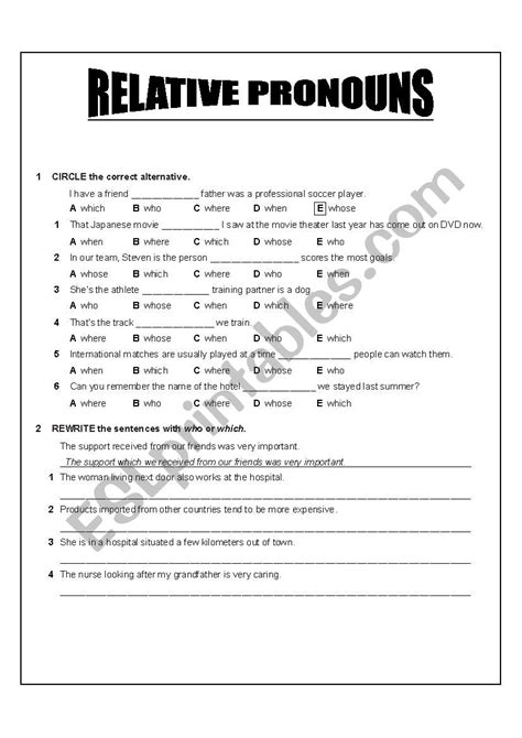 Relative Pronouns Practive ESL Worksheet By Angelme