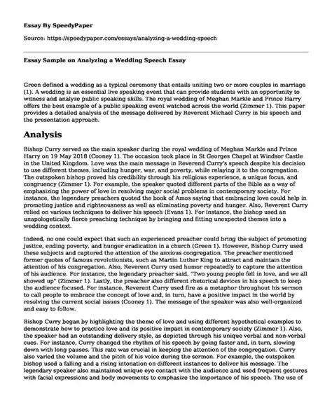 📗 Essay Sample On Analyzing A Wedding Speech