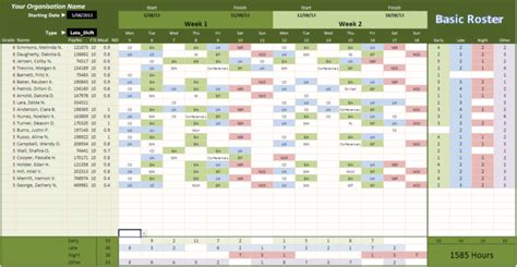 Roster Spreadsheet throughout Roster Template Excel Spreadsheet ...