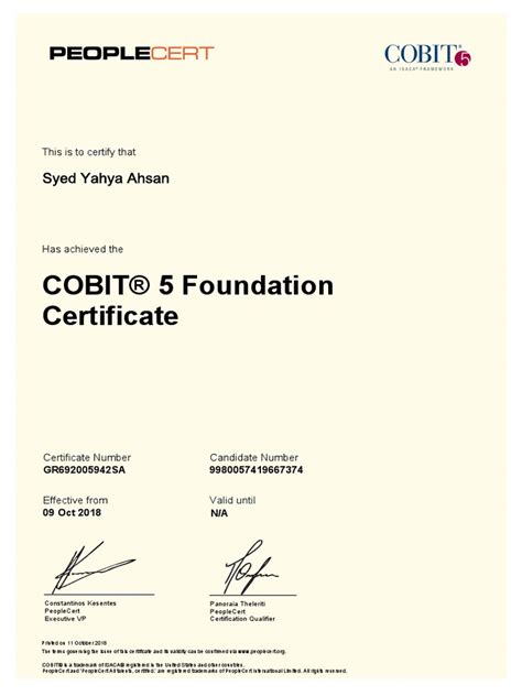 Cobit® 5 Foundation Certificate Syed Yahya Ahsan Pdf Business
