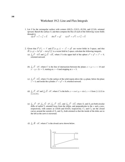 Worksheet: Line and Flux Integrals - Vector Calculus | MATH 223 - Docsity