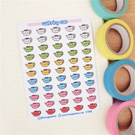 Watering Can Sticker Sheet Kawaii Garden Stickers In Six Colors For