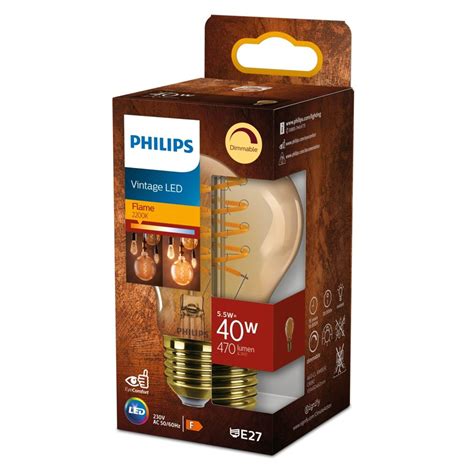 Philips Led Pære Standard 55w 40w Flame Dæmpbar E27 På Lager