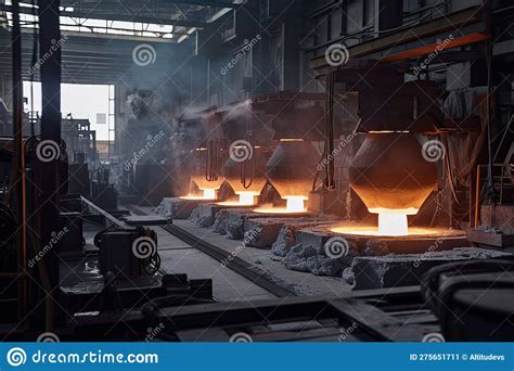 Aluminium Processing Plant With Molten Metal Being Poured Into Molds