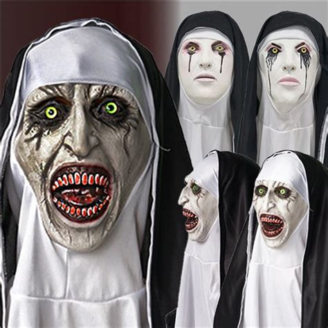 Halloween Horror Nun Latex Mask Sister Headscarf Cosplay Scary Ghost