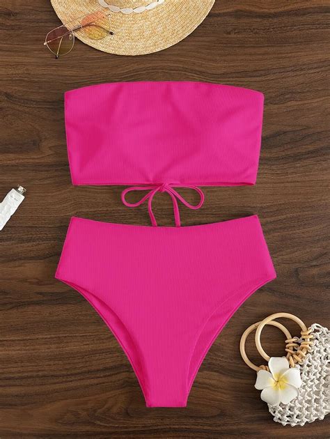 Shein Swim Ba Ador Bikini Bandeau De Espalda Con Cord N Moda De Mujer