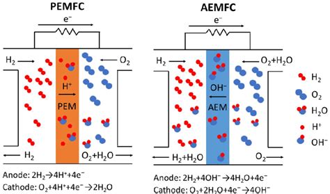 Schematic Diagrams Of A Pemfc And An Aemfc With The Relevant Electrode