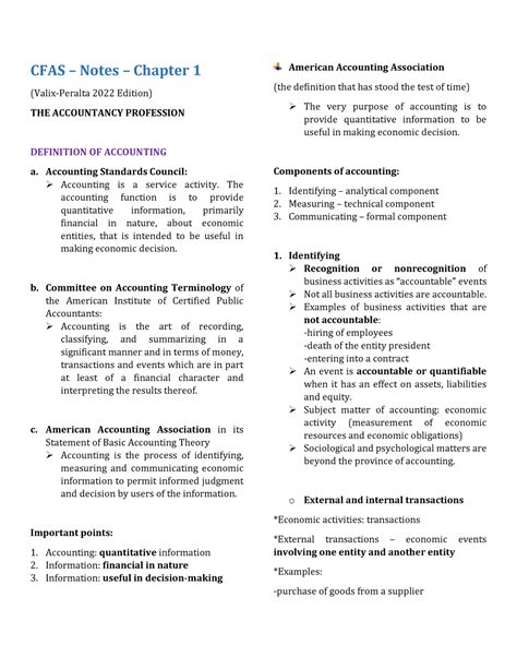 Conceptual Framework And Accounting Standards Chapter 1 Notes Reviewer