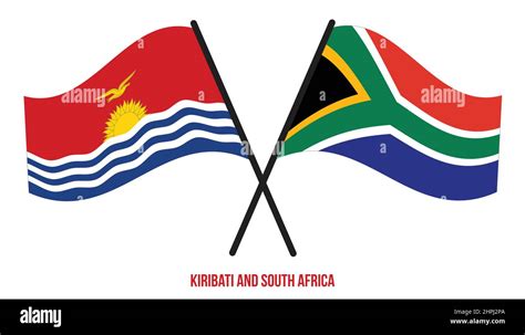 Kiribati And South Africa Flags Crossed And Waving Flat Style Official