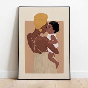 Black Woman Art, Mother and Baby Art, African American Art, Boho Wall Art, Black Girl Magic ...