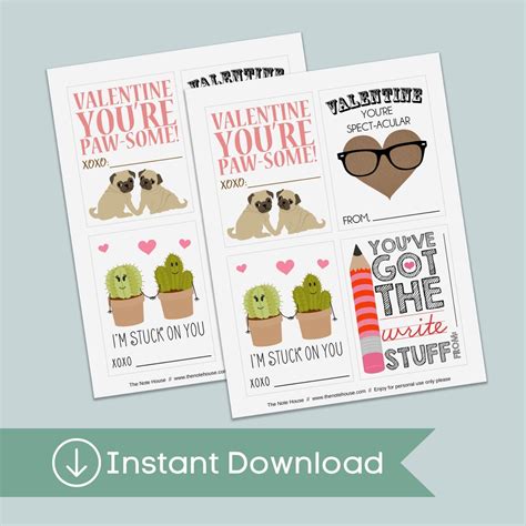 Puns - Classroom Valentine's Day Cards - Printable Instant Download ...