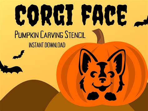 Cute Corgi Face Pumpkin Carving Stencil 1 Unique Halloween Jack O Lantern Carving Pattern Etsy