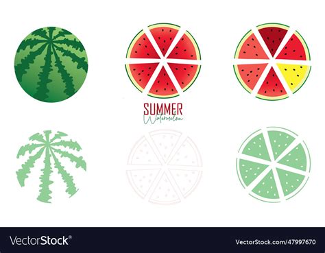 Fresh And Juicy Whole Watermelons And Slices Vector Image