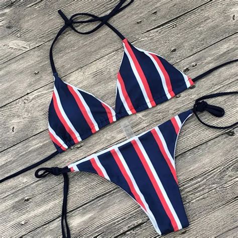 New Striped Bikinis Set Women Summer Sexy Beach Panties Bikini