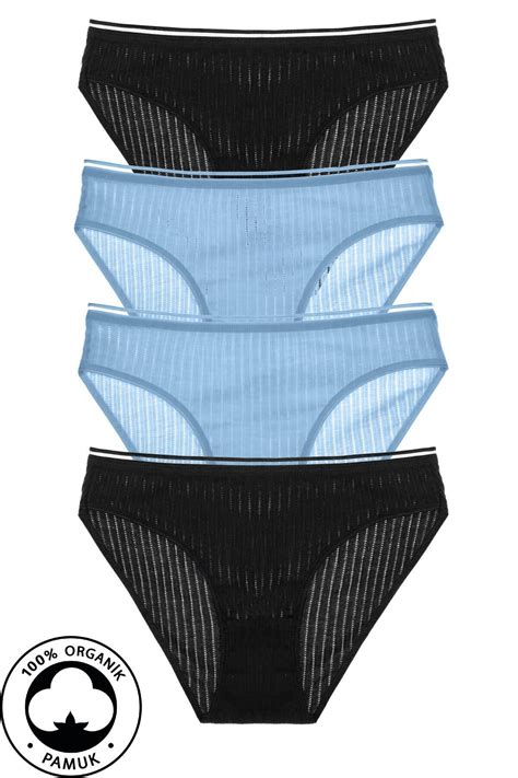 Humaone lü Paket Pamuk Nefes Alan Kumaş Bikini Kesim Zincir Dikişli Külot Siyah Mavi