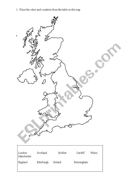 Uk Map Countries And Cities Esl Worksheet By Andaluzja30