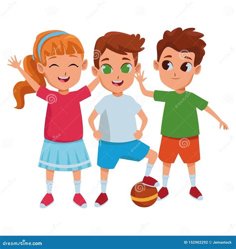 Kids Friends Playing And Smiling Cartoons Stock Vector Illustration