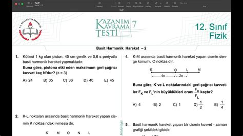 Sinif F Z K Meb Kazanim Kavrama Test Z M Youtube