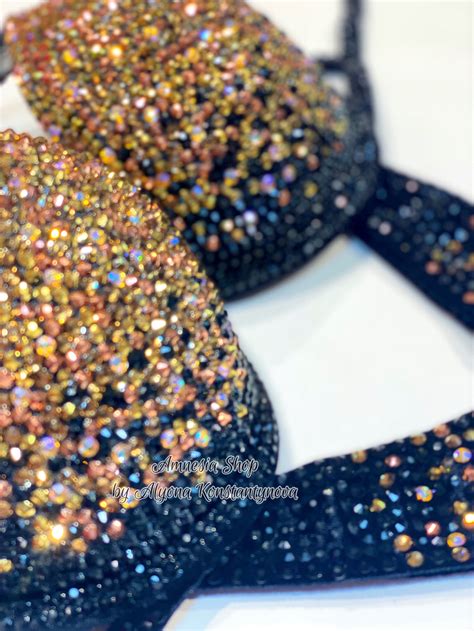 Competition Bikini Black Gold Rhinestone Fitness Etsy