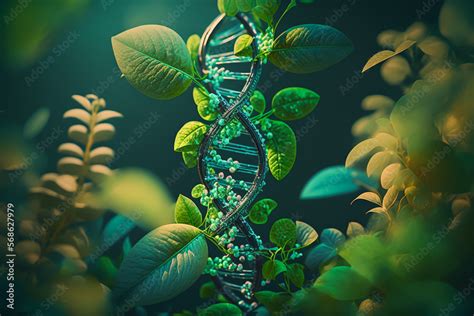 Dna Helix With Green Plants Generative Ai Stock Illustration Adobe Stock