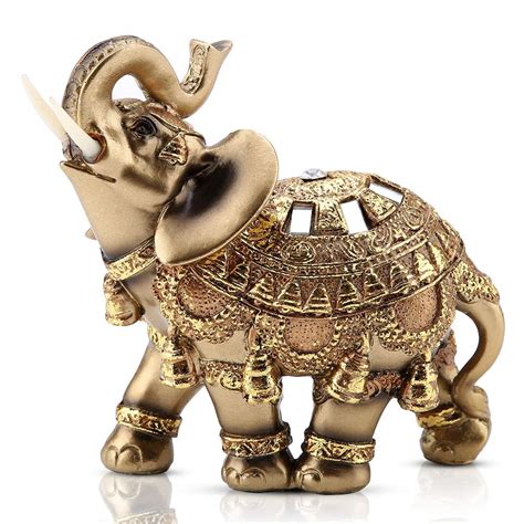 Golden Elephant Statue 5 5 Lucky Feng Shui Elephant Thai Elephant With Trunk Facing Upwards