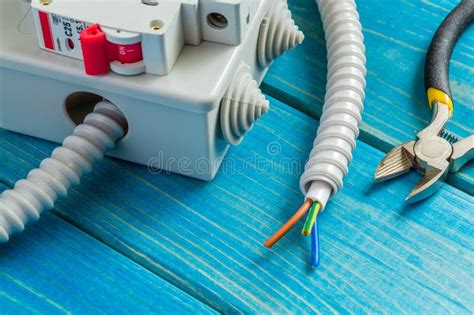 Junction Box With Wire And Tools For Repairing Electrics In House Stock