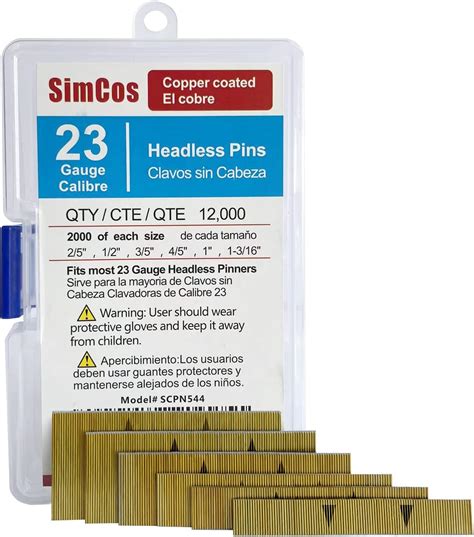 Simcos 23 Gauge Pin Nails Headless Pinner Nails 12000 Pieces 6 Sizes