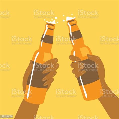 Flat Isolated Vector Illustration Of Drinking Beers Cheers Party Two