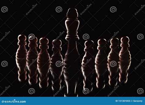 Chess Pieces with Reflection on Dark Background Stock Image - Image of ...