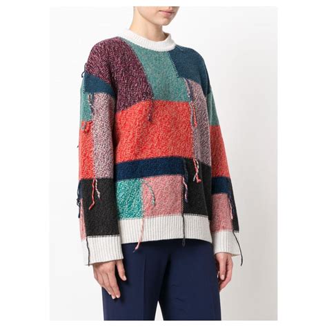 Stella Mc Cartney Pull Oversize En Laine Patchwork Multicolore Ref