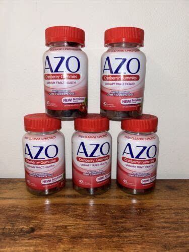 5 Packs Azo Cranberry Gummies Urinary Tract Health Berry 40 Count