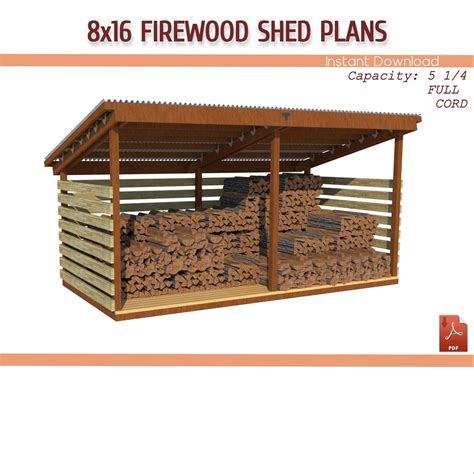 8x16 Firewood Shed Plans Diy Firewood Shed Build Plan Etsy Firewood